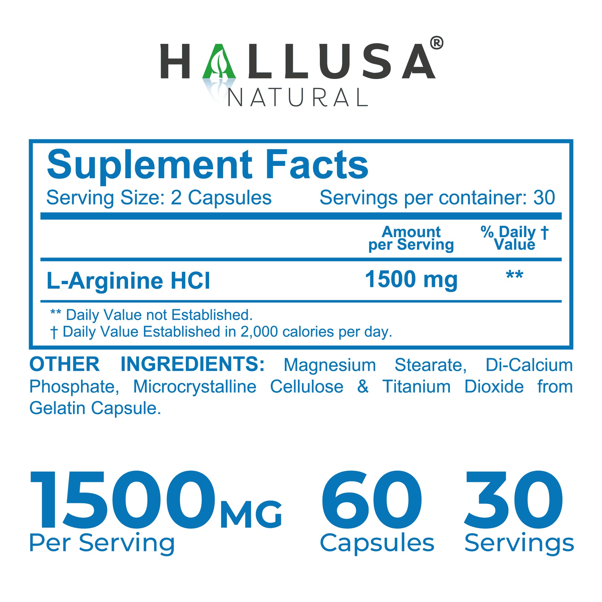 L-Arginine Nitric Oxide Supplement - 60 Caps for Heart & Athletic Health